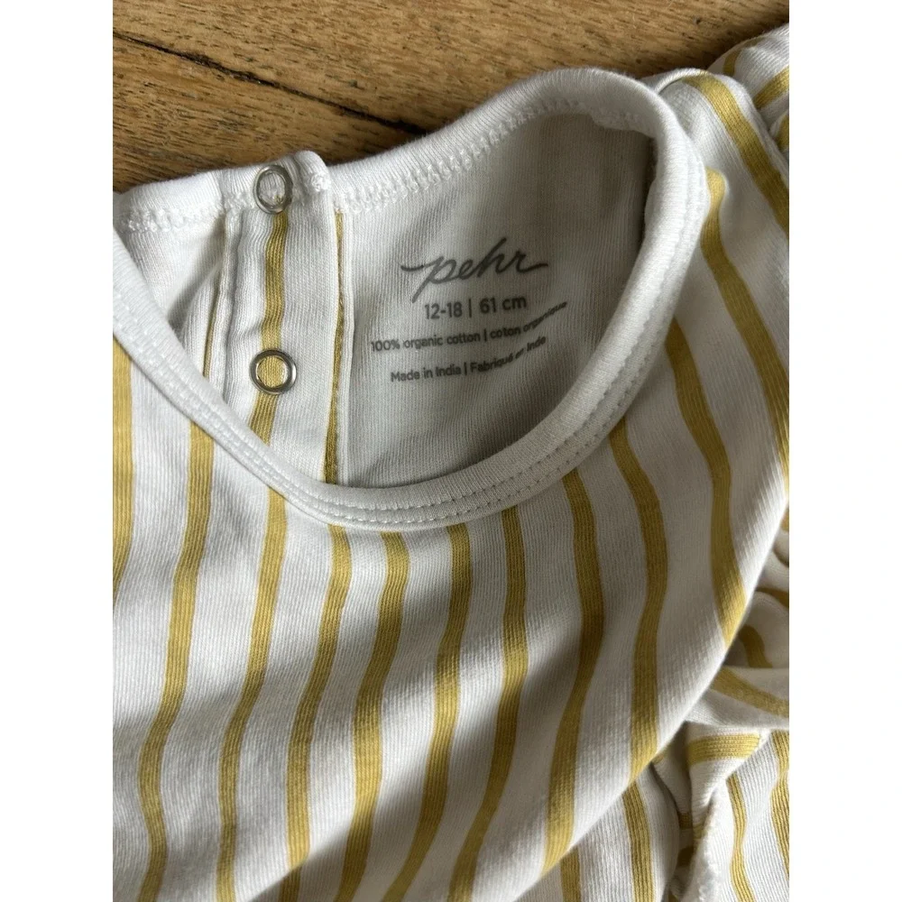 Pehr Baby One Piece Girls Romper, Stripes Away Marigold Ruffle 12-18 months